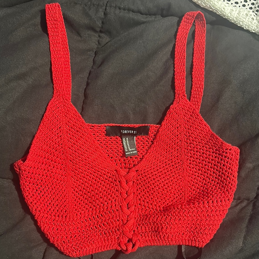 Forever 21 Red Sleeveless Knitted Crop Tank